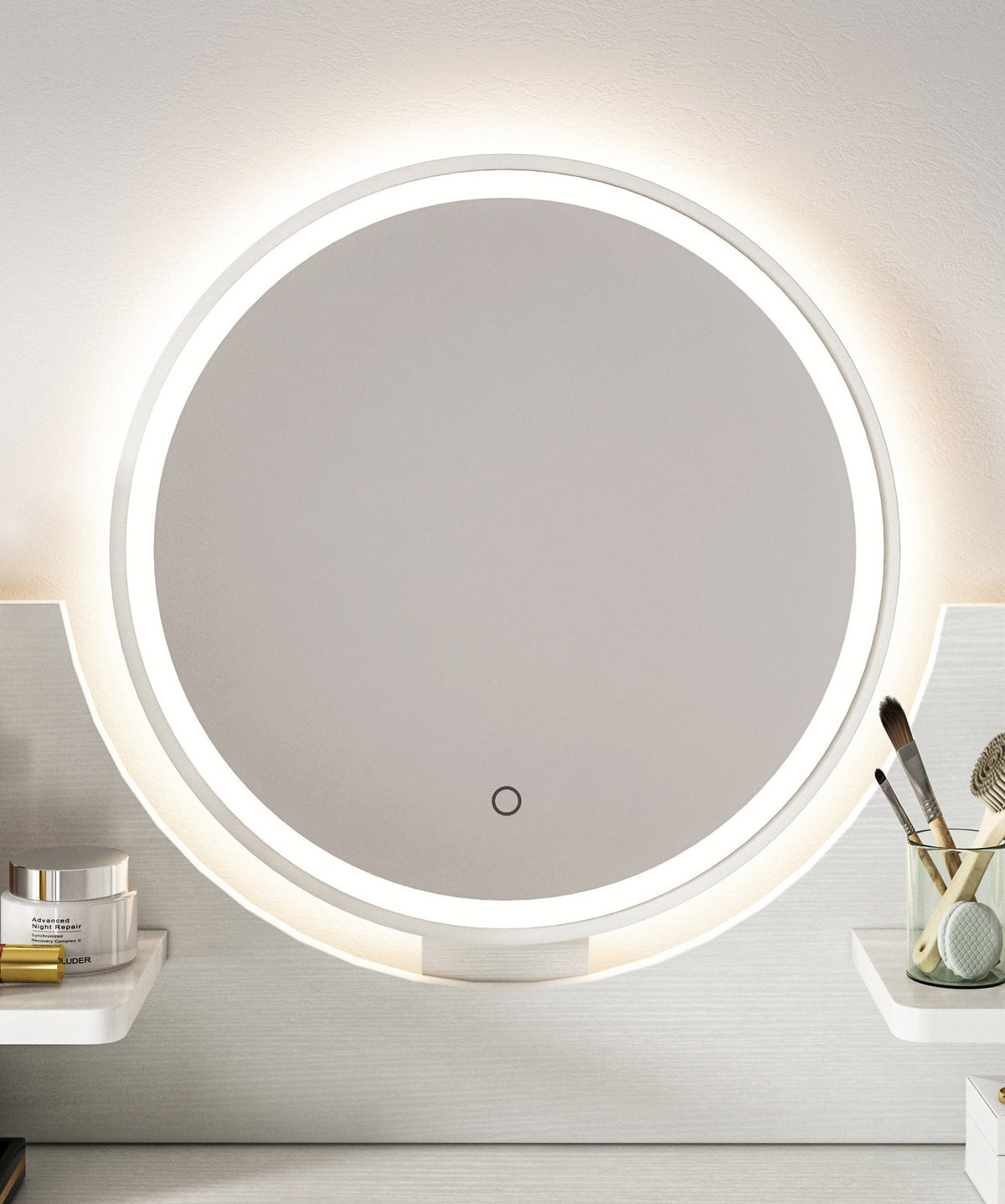 Schminktisch Beauty mit LED-Spiegel und Hocker, 80 cm