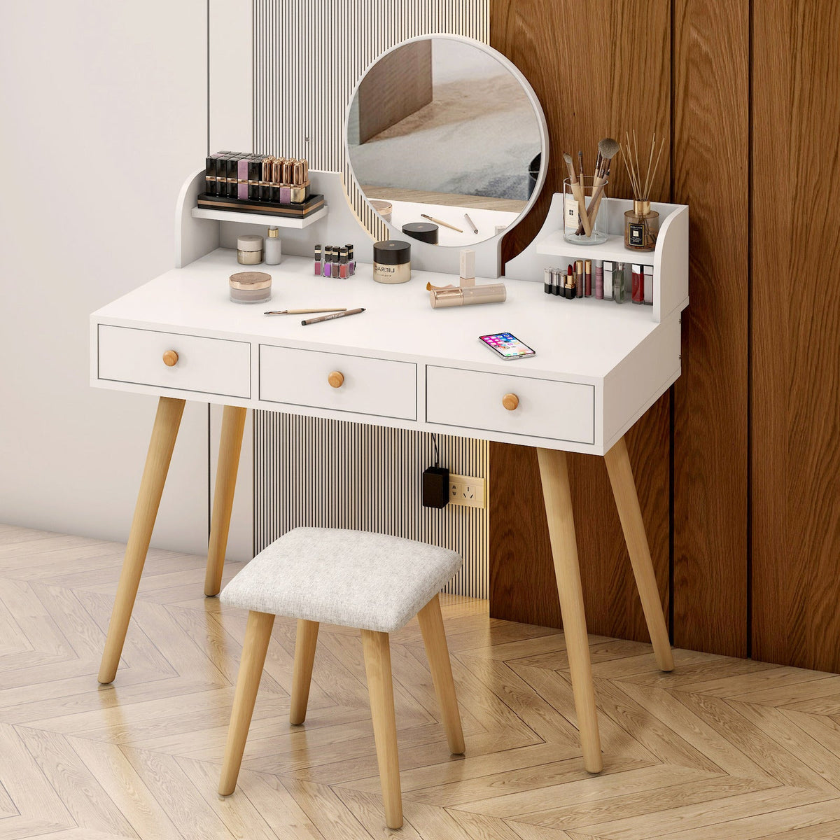 Schminktisch Queen mit Spiegel und Hocker, 100 cm