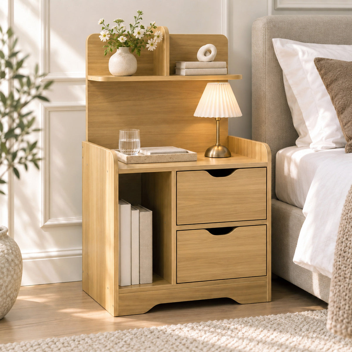 Nachttisch Harmony mit Schubladen und Ablage, 80 cm hoch
