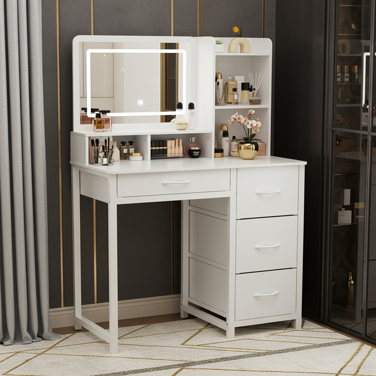Schminktisch Deluxe mit LED-Spiegel, 90 cm